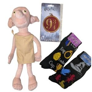 Harry Potter Lot Dobby Plush Bendable + Socks + Platform 9¾ Luggage Tag